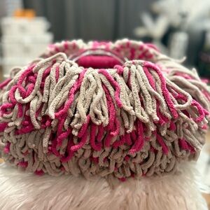 Handmade Chunky Shaggy Bag in Beige and Hot Pink